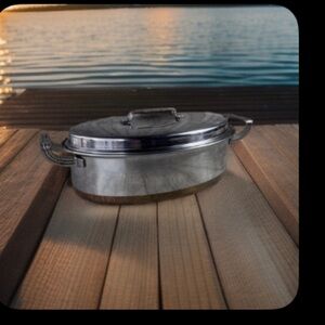 ✨⚡️💥Vintage EKCO Oval Roaster Stainless Steel w Copper Bottom Lid USA